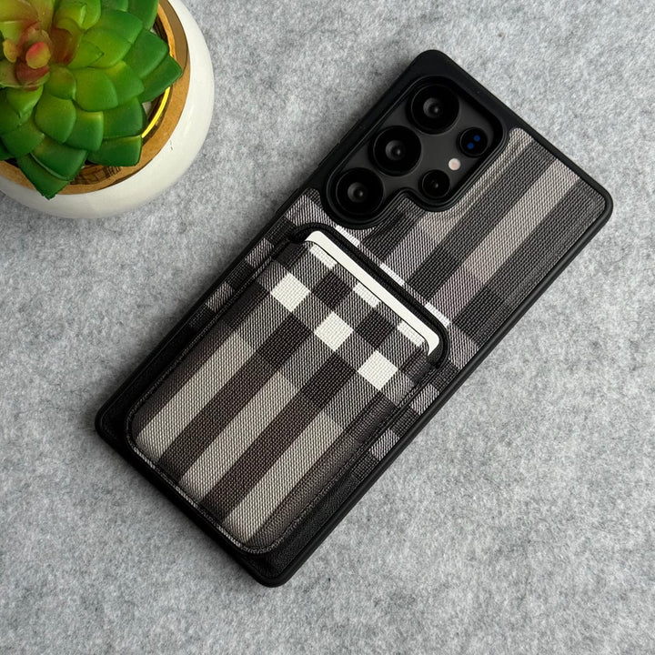 FRATO Samsung S25U Samsung Galaxy S25 Ultra Checks Leather Case With Detachable Magnetic Magsafe Card Holder Cover
