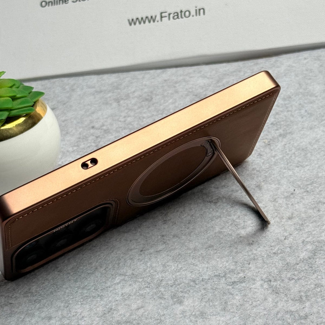 FRATO Samsung S25U Samsung Galaxy S25 Ultra Leather Mate Chrome Plated Rotating Stand Case Cover