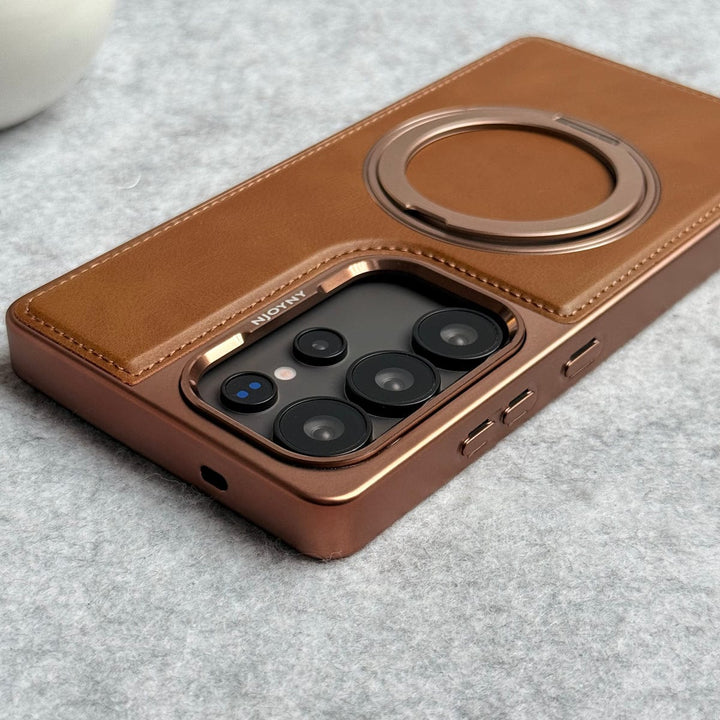 FRATO Samsung S25U Samsung Galaxy S25 Ultra Leather Mate Chrome Plated Rotating Stand Case Cover