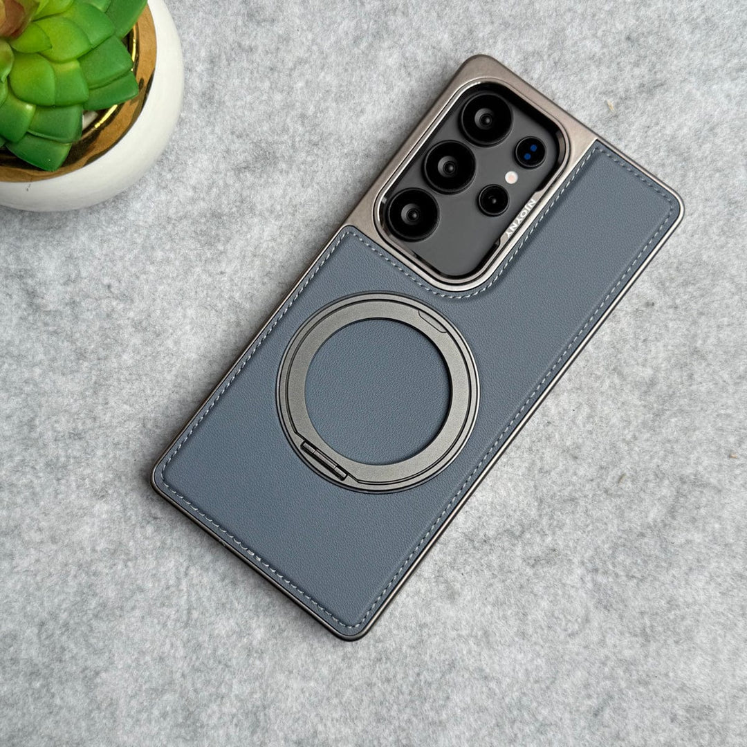 FRATO Samsung S25U Samsung Galaxy S25 Ultra Leather Mate Chrome Plated Rotating Stand Case Cover