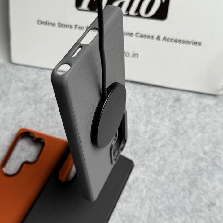 FRATO Samsung S25U Samsung Galaxy S25 Ultra Leather Texture Design MagSafe PVC Case With Metal Camera Bump