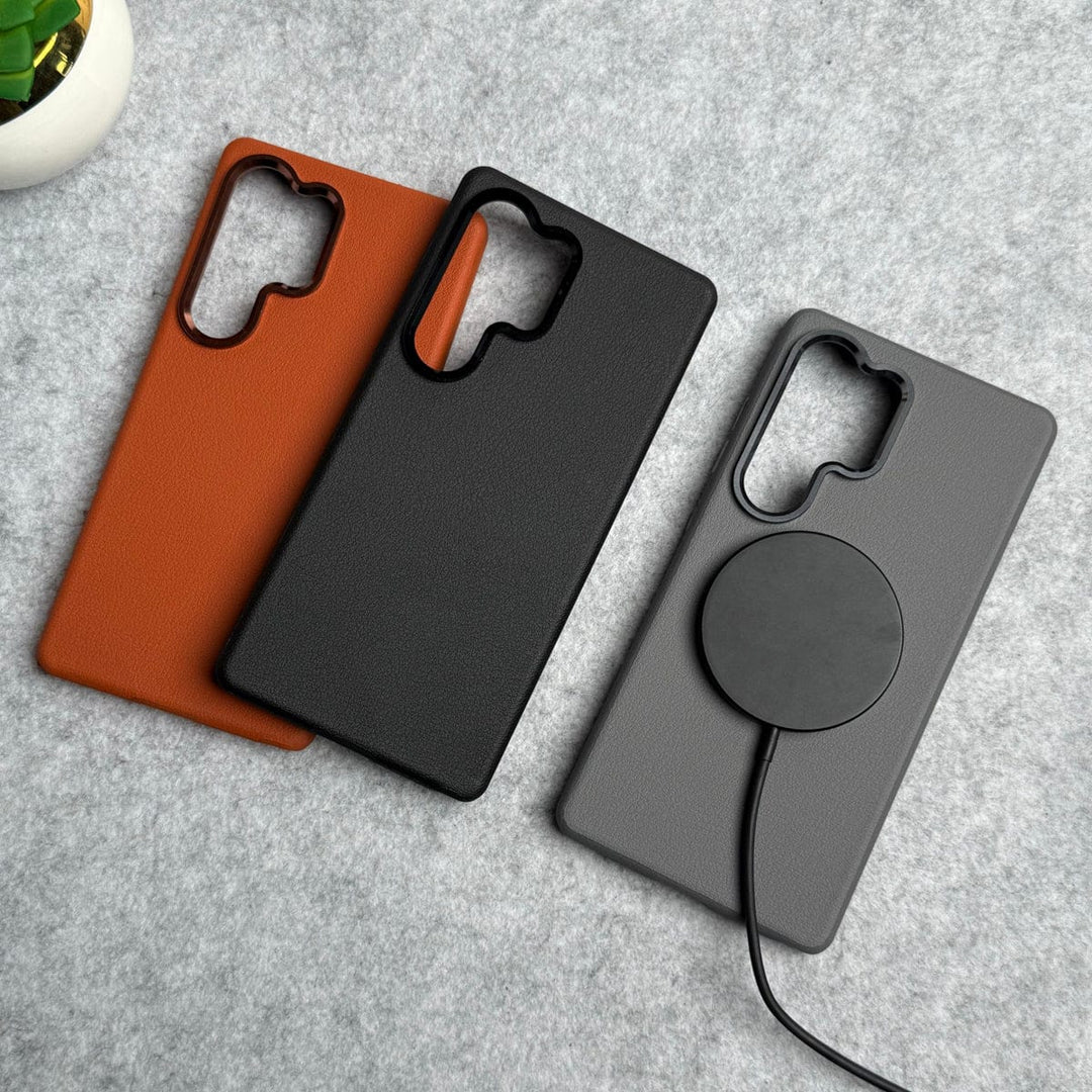 FRATO Samsung S25U Samsung Galaxy S25 Ultra Leather Texture Design MagSafe PVC Case With Metal Camera Bump