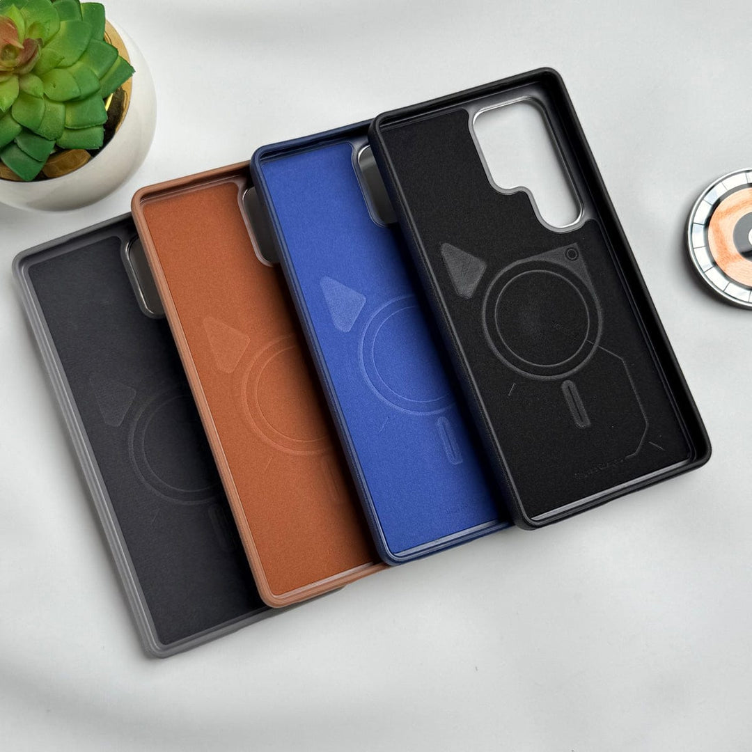 FRATO Samsung S25U Samsung Galaxy S25 Ultra Leather Texture MagSafe PVC NUIU Case With Metal Camera Bump