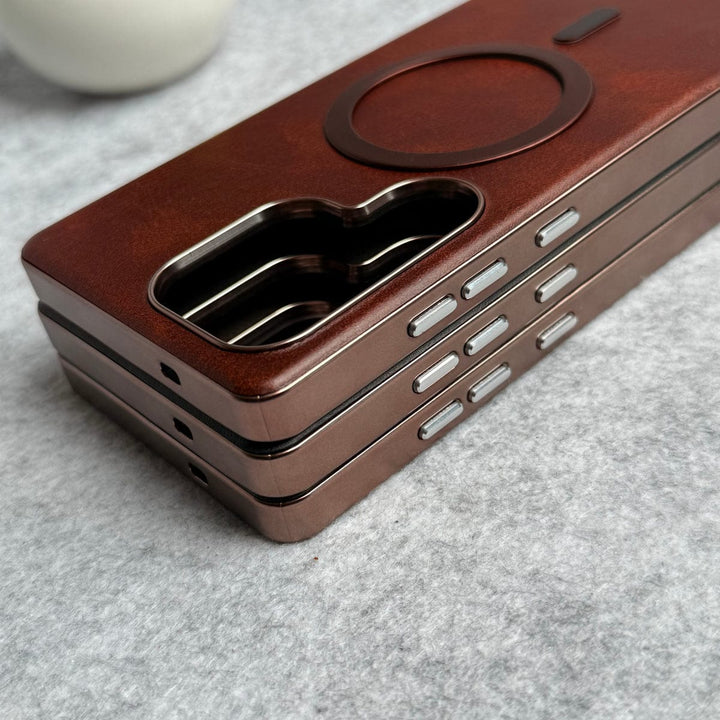 FRATO Samsung S25U Samsung Galaxy S25 Ultra Metallic Textured Leather MagSafe Ring Case Cover