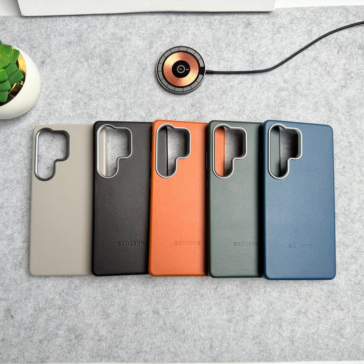 FRATO Samsung S25U Samsung Galaxy S25 Ultra Premium PU Leather MagSafe Case With Aluminium Camera Bump