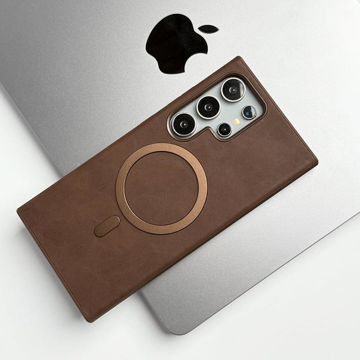 FRATO Samsung S25U Samsung Galaxy S25 Ultra Premium PU Leather Metal MagSafe Ring Cover