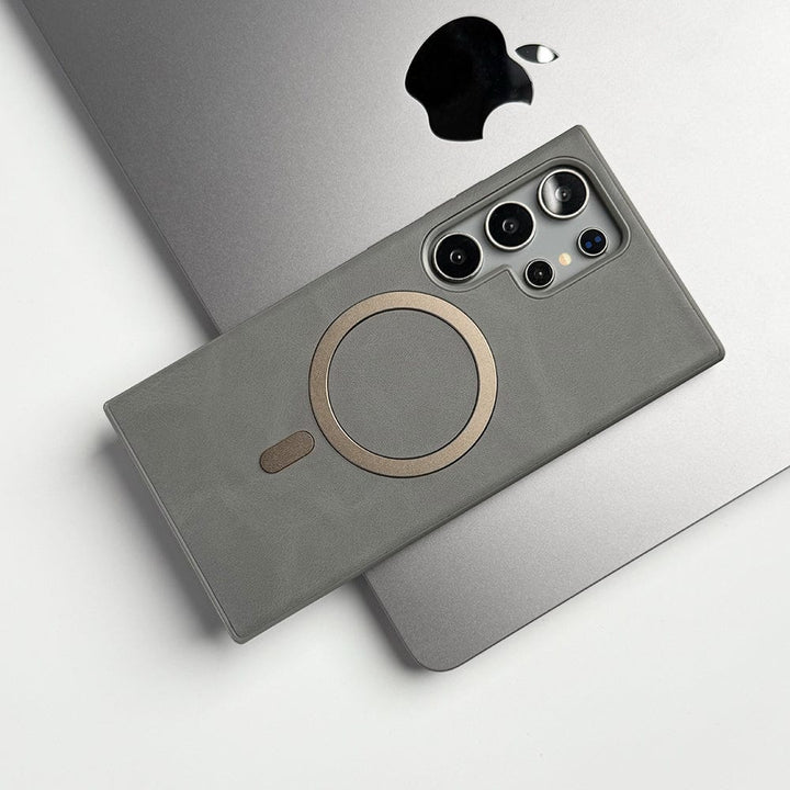 FRATO Samsung S25U Samsung Galaxy S25 Ultra Premium PU Leather Metal MagSafe Ring Cover