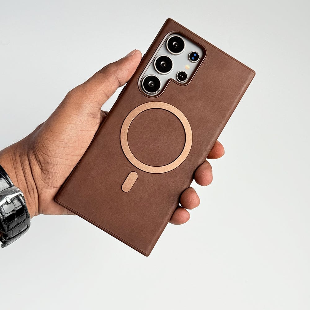 FRATO Samsung S25U Samsung Galaxy S25 Ultra Premium PU Leather Metal MagSafe Ring Cover