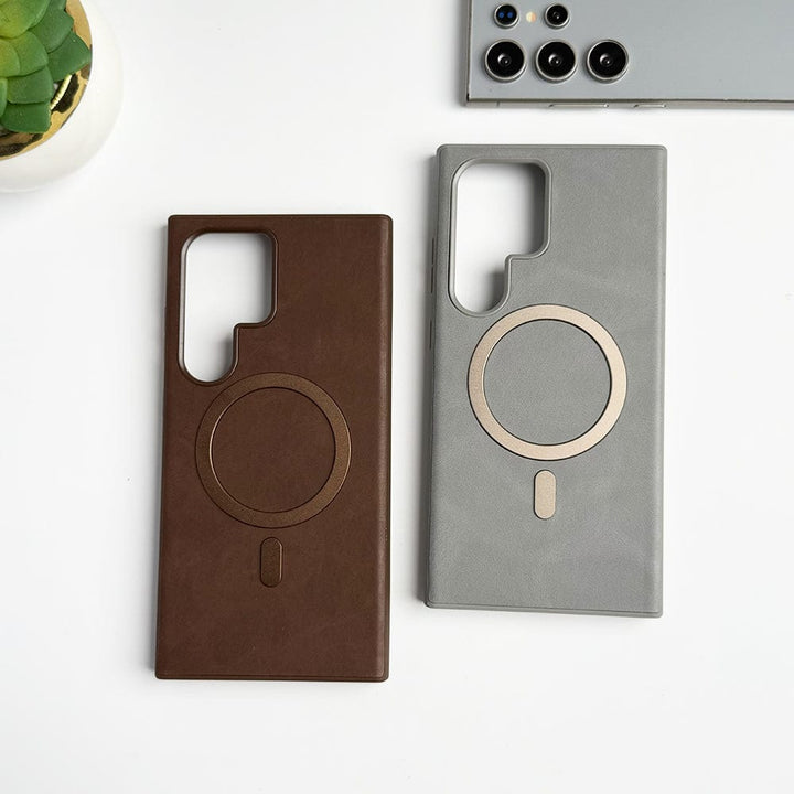 FRATO Samsung S25U Samsung Galaxy S25 Ultra Premium PU Leather Metal MagSafe Ring Cover