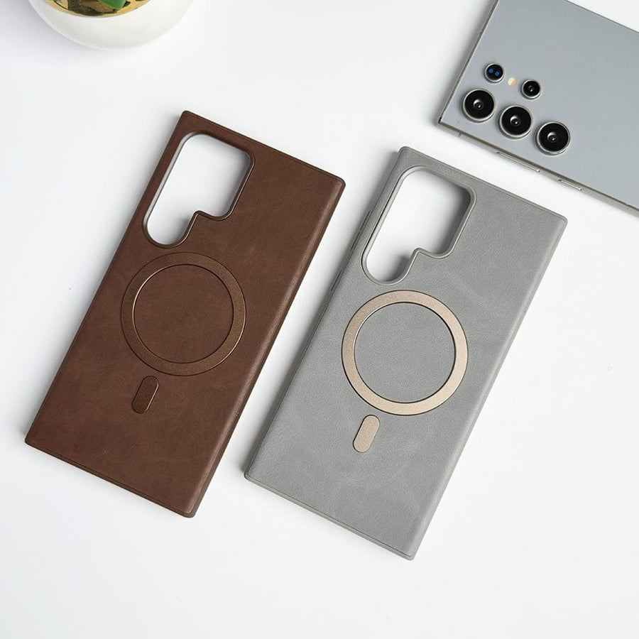 FRATO Samsung S25U Samsung Galaxy S25 Ultra Premium PU Leather Metal MagSafe Ring Cover