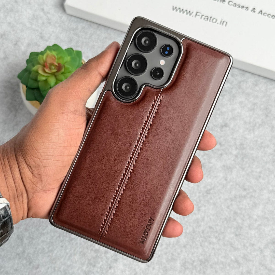 FRATO Samsung S25U Samsung Galaxy S25 Ultra PU Leather Middle Stitch Side Chrome Case Cover