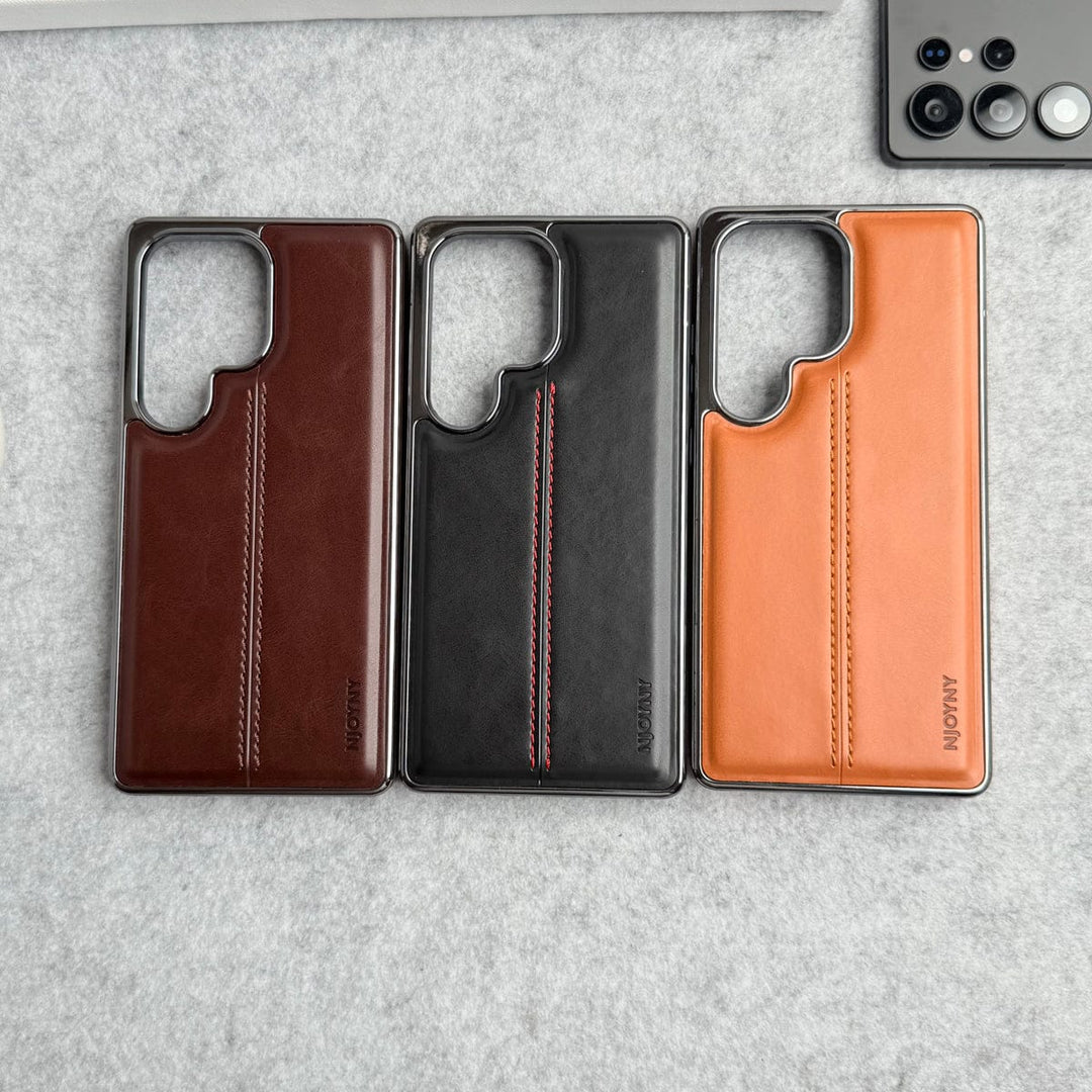 FRATO Samsung S25U Samsung Galaxy S25 Ultra PU Leather Middle Stitch Side Chrome Case Cover