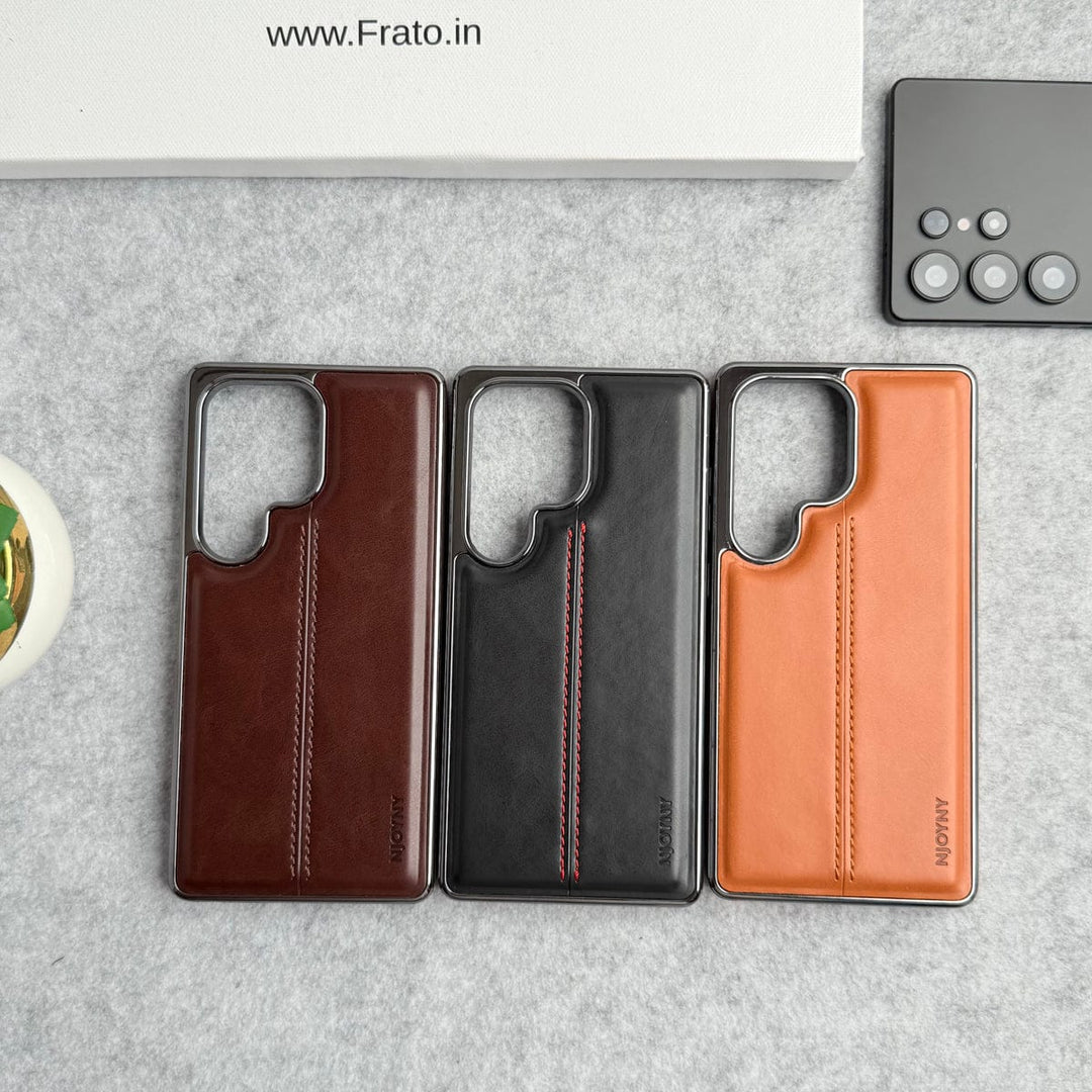 FRATO Samsung S25U Samsung Galaxy S25 Ultra PU Leather Middle Stitch Side Chrome Case Cover