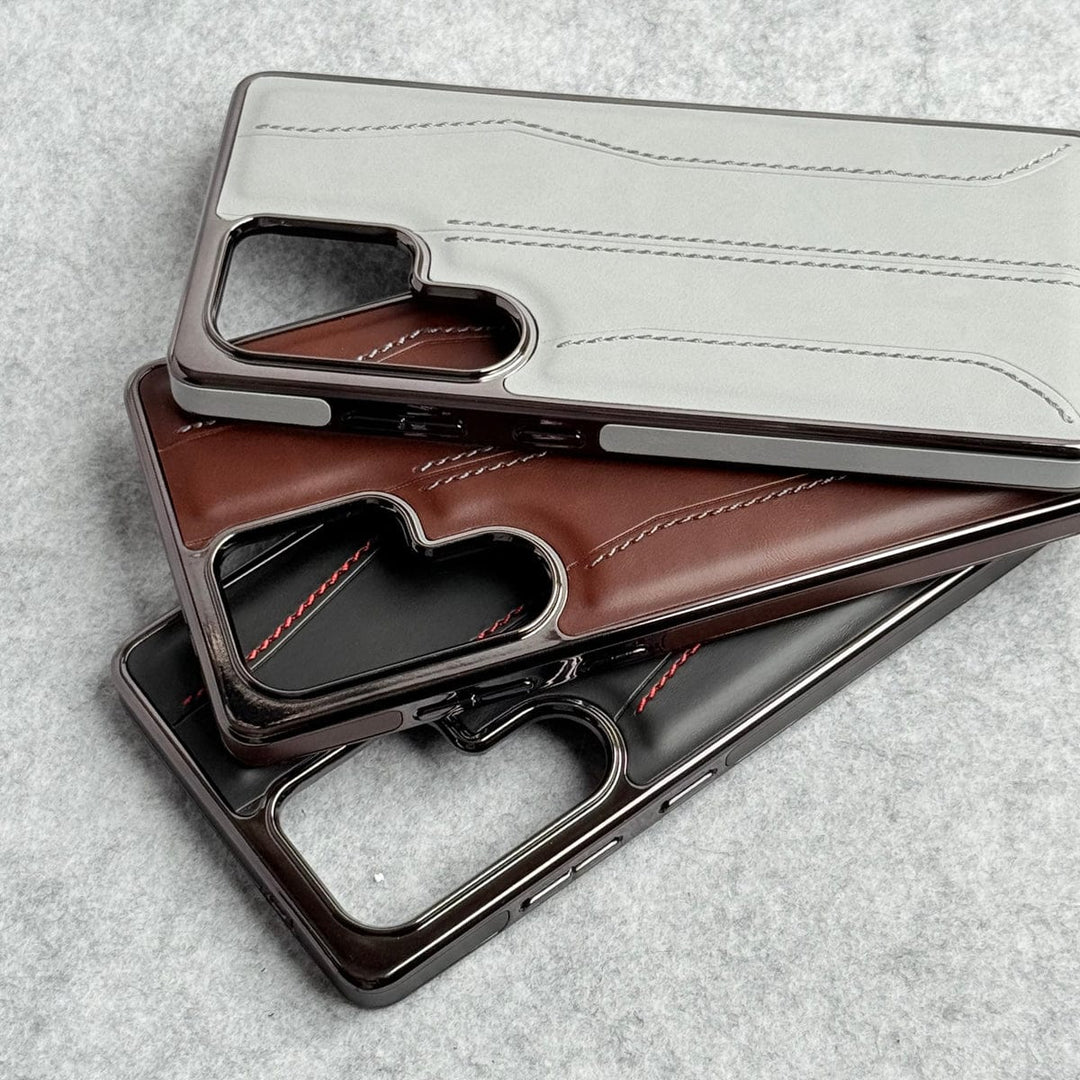 FRATO Samsung S25U Samsung Galaxy S25 Ultra PU Leather Stitch Chrome Case Cover