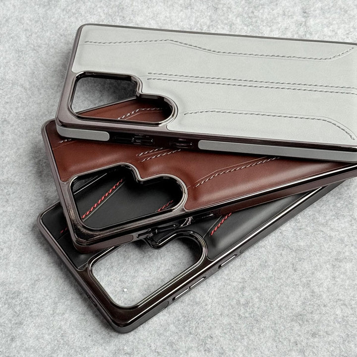 FRATO Samsung S25U Samsung Galaxy S25 Ultra PU Leather Stitch Chrome Case Cover