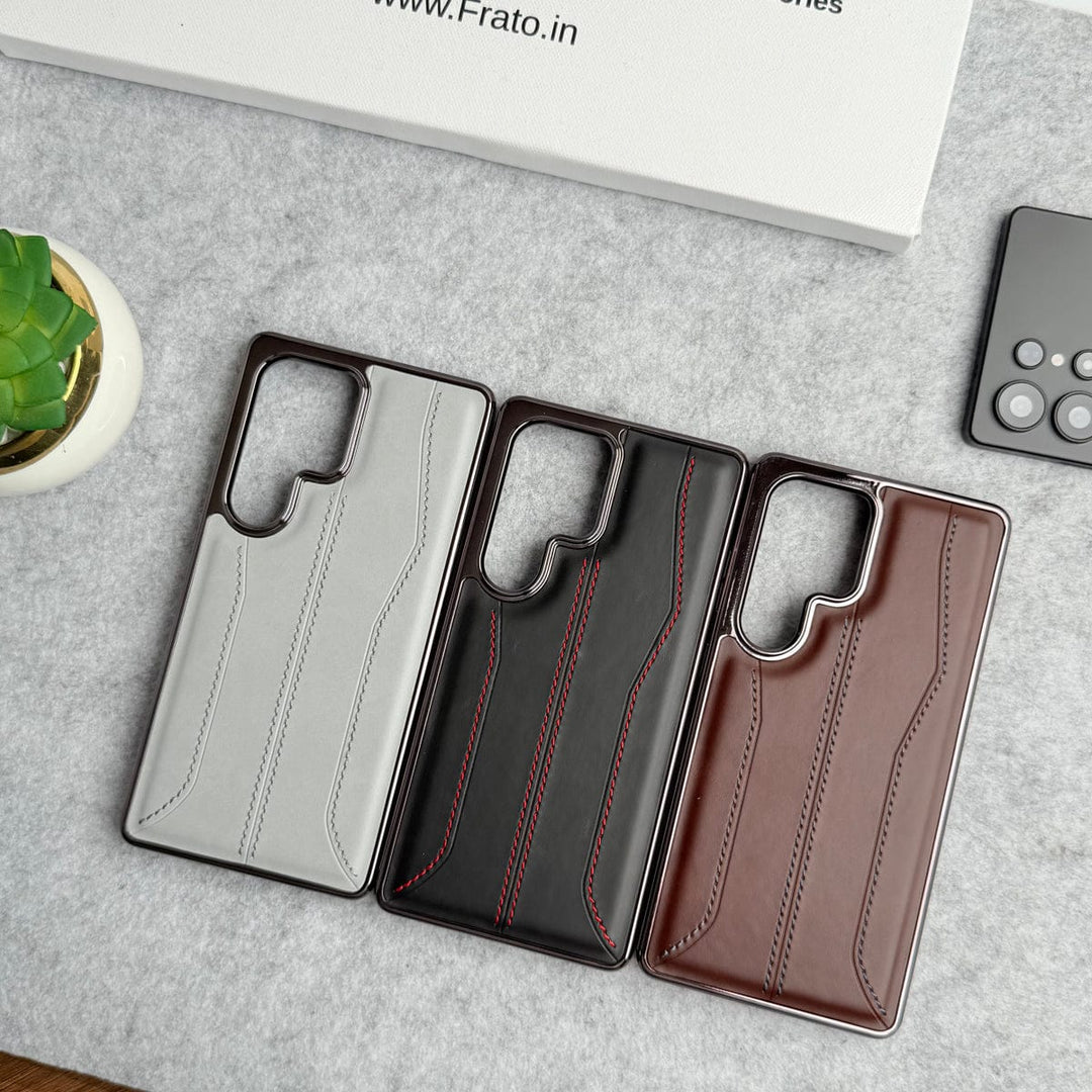 FRATO Samsung S25U Samsung Galaxy S25 Ultra PU Leather Stitch Chrome Case Cover