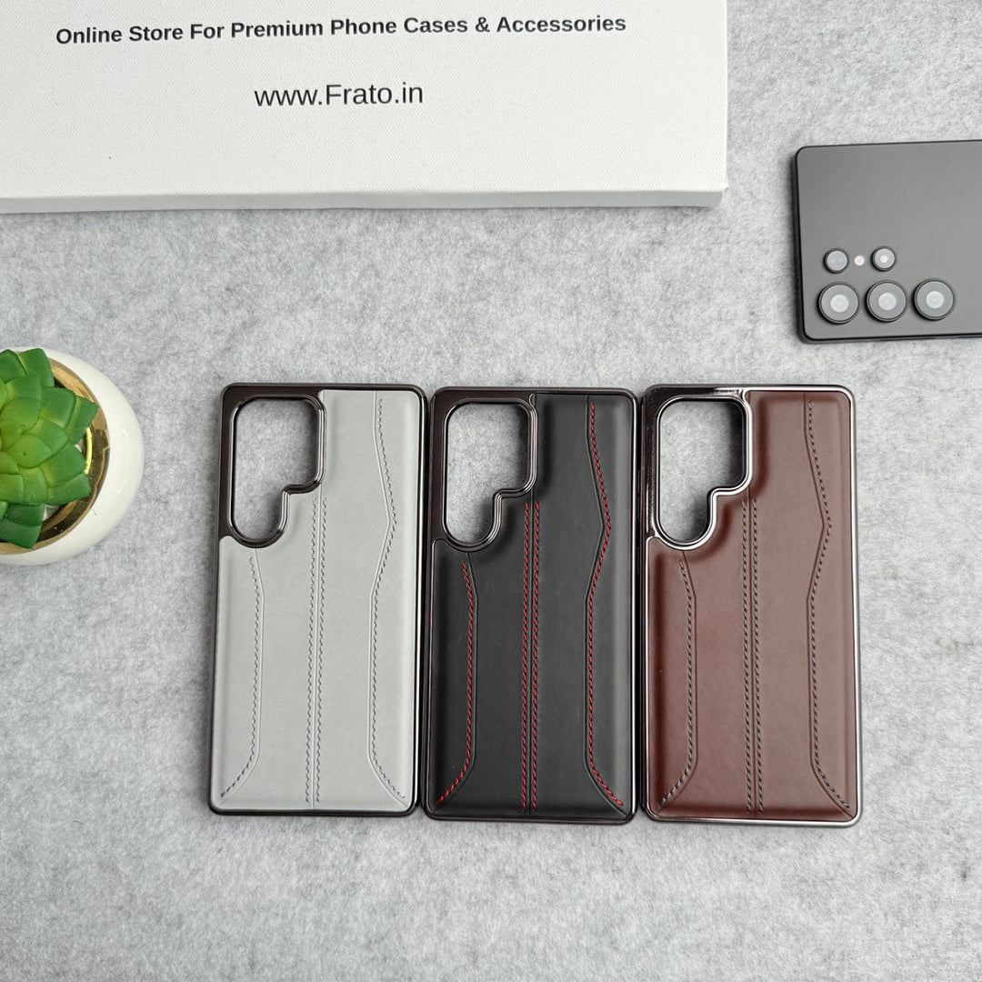 FRATO Samsung S25U Samsung Galaxy S25 Ultra PU Leather Stitch Chrome Case Cover
