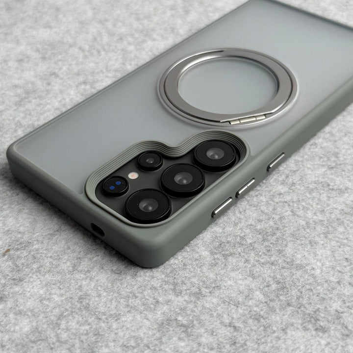 FRATO Samsung S25U Samsung Galaxy S25 Ultra Rubberized Smoke Cover With 360 Rotating Metal Stand
