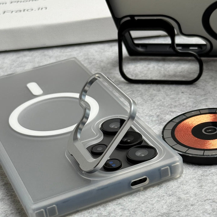 FRATO Samsung S25U Samsung Galaxy S25 Ultra Smoke MagSafe Cover With Metal Camera Bump Kick Stand