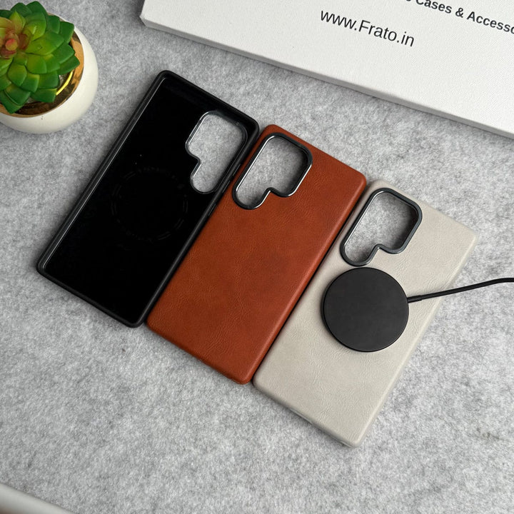 FRATO Samsung S25U Samsung Galaxy S25 Ultra Texture Leather Camera Bumper MagSafe Cover