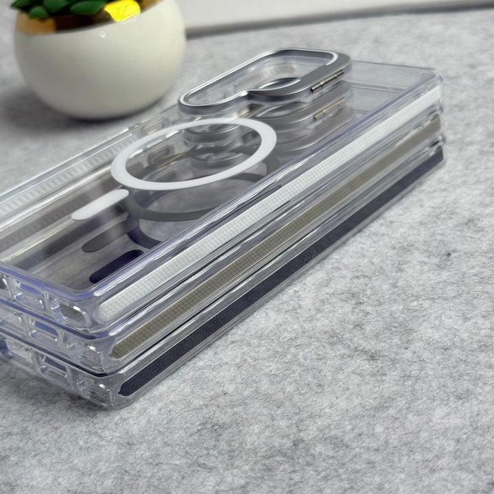 FRATO Samsung S25U Samsung Galaxy S25 Ultra Transparent MagSafe Cover With Metal Camera Bump Kick Stand