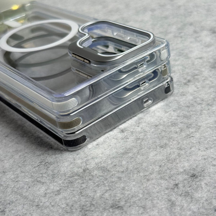 FRATO Samsung S25U Samsung Galaxy S25 Ultra Transparent MagSafe Cover With Metal Camera Bump Kick Stand