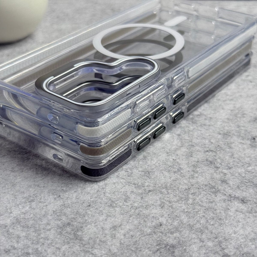 FRATO Samsung S25U Samsung Galaxy S25 Ultra Transparent MagSafe Cover With Metal Camera Bump Kick Stand