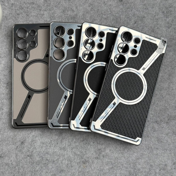 FRATO Samsung S25U Samsung Galaxy S25 Ultra Z Shape Electroplated Magnetic PU Leather Wireless Charging Case Cover