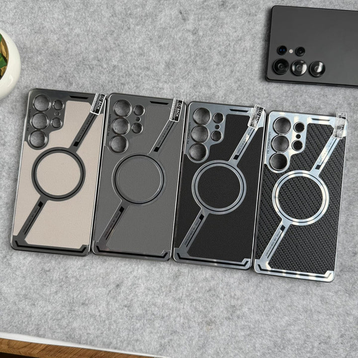 FRATO Samsung S25U Samsung Galaxy S25 Ultra Z Shape Electroplated Magnetic PU Leather Wireless Charging Case Cover
