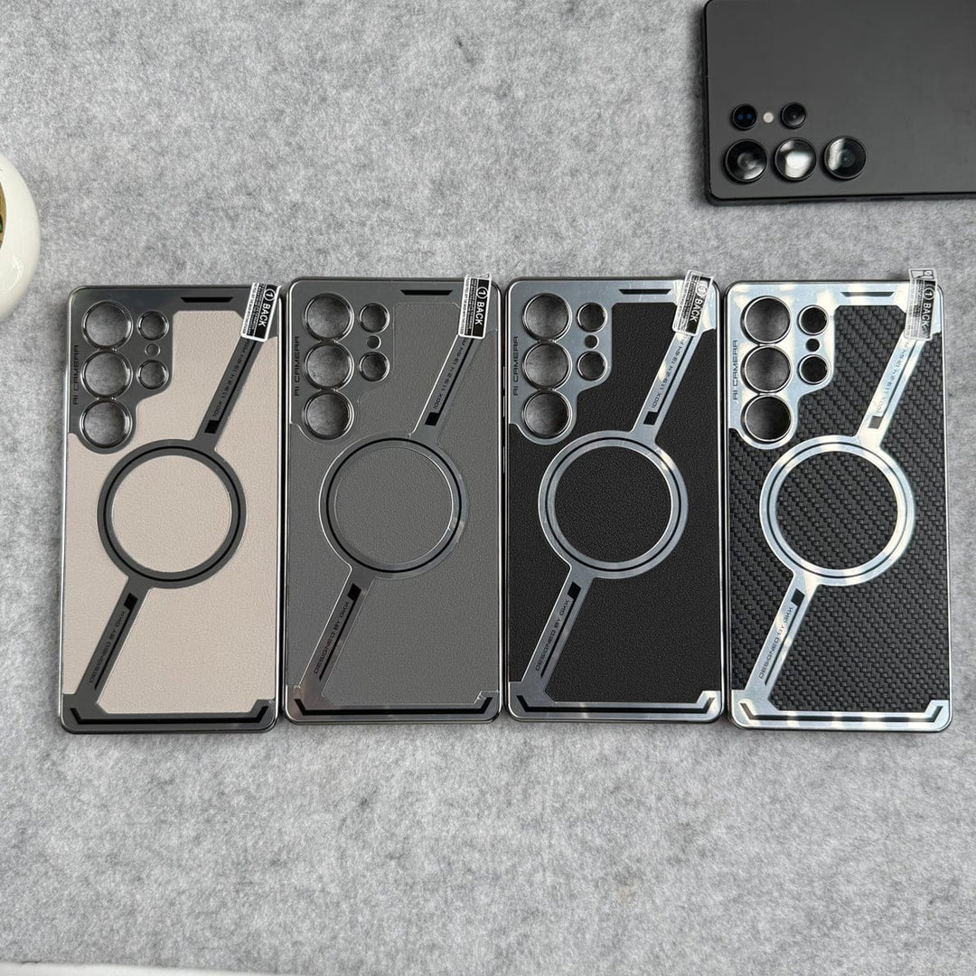 FRATO Samsung S25U Samsung Galaxy S25 Ultra Z Shape Electroplated Magnetic PU Leather Wireless Charging Case Cover