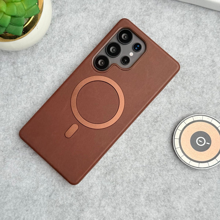 FRATO Samsung S25U Samsung Galaxy Ultra Series Premium PU Leather Metal MagSafe Ring Case