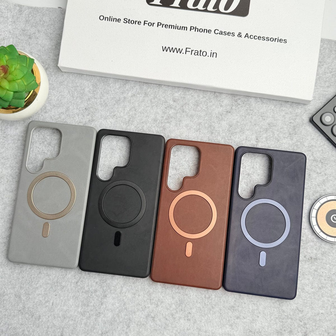 FRATO Samsung S25U Samsung Galaxy Ultra Series Premium PU Leather Metal MagSafe Ring Case
