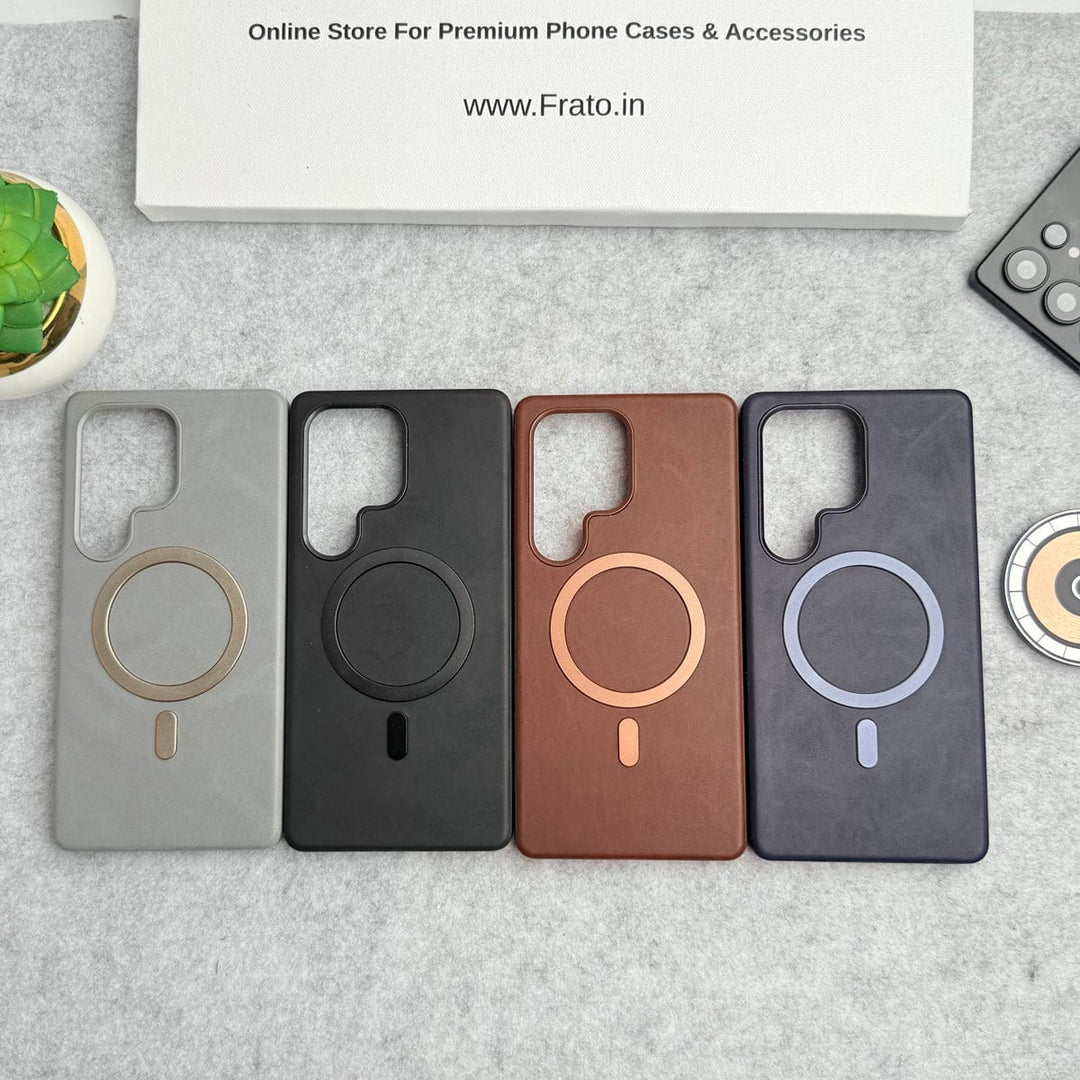 FRATO Samsung S25U Samsung Galaxy Ultra Series Premium PU Leather Metal MagSafe Ring Case