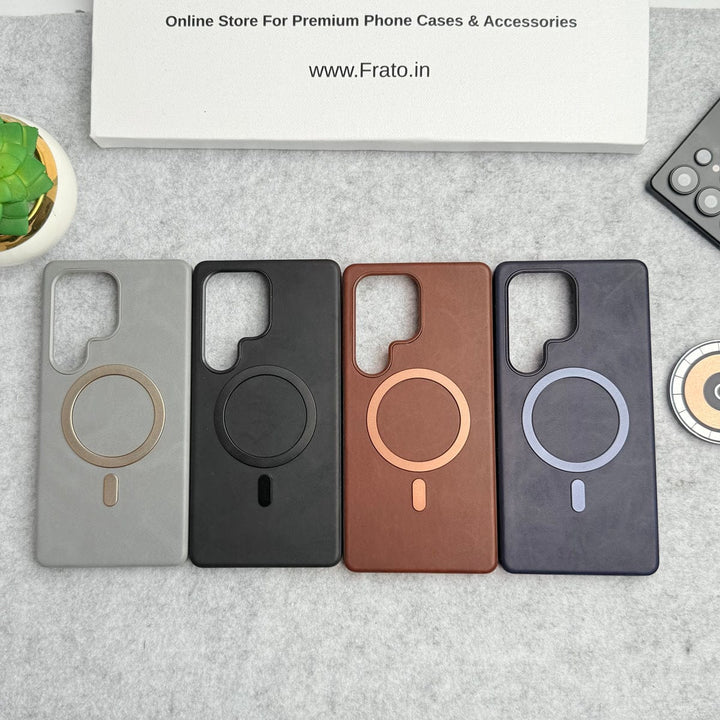 FRATO Samsung S25U Samsung Galaxy Ultra Series Premium PU Leather Metal MagSafe Ring Case