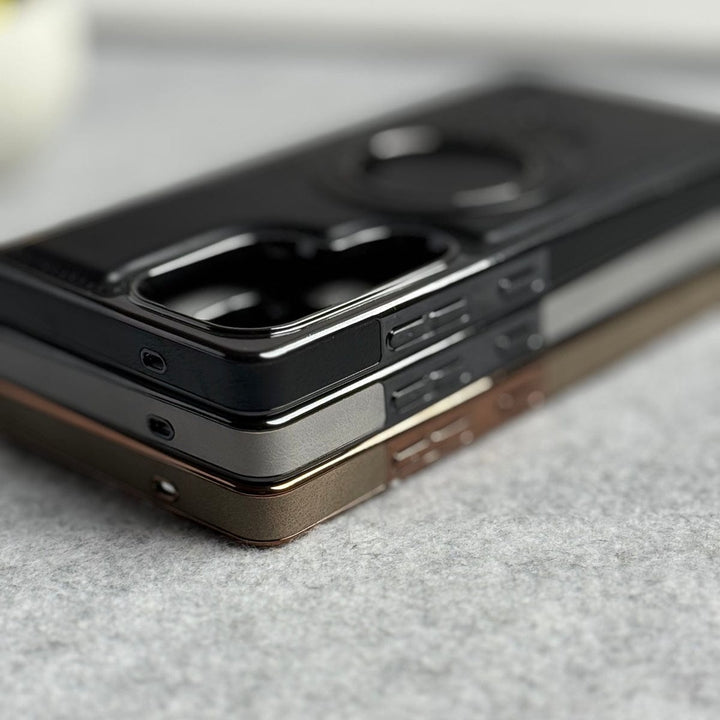 FRATO Samsung S25U Samsung Galaxy Ultra Series PU Leather Chrome Side Case With Ring Metal Stand