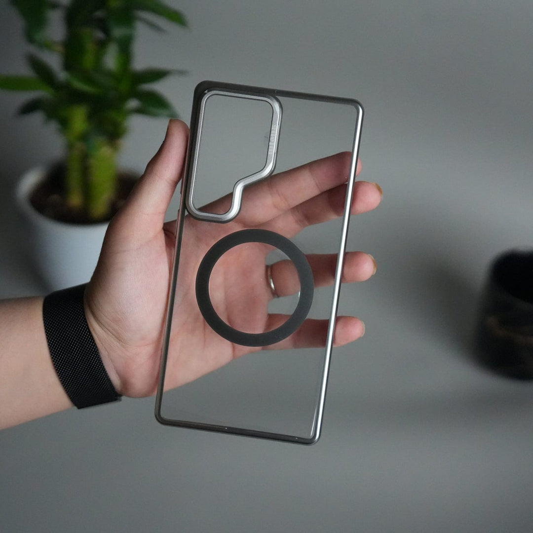 FRATO Samsung S25U Silver Galaxy S25 Ultra Metal Camera Kickstand Case | Clear Shockproof Cover with Magnetic Ring