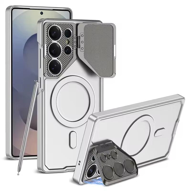 FRATO Samsung S25U Silver Samsung Galaxy S25 Ultra Lens Protection Fully Metal Bracket Hard Shell Case