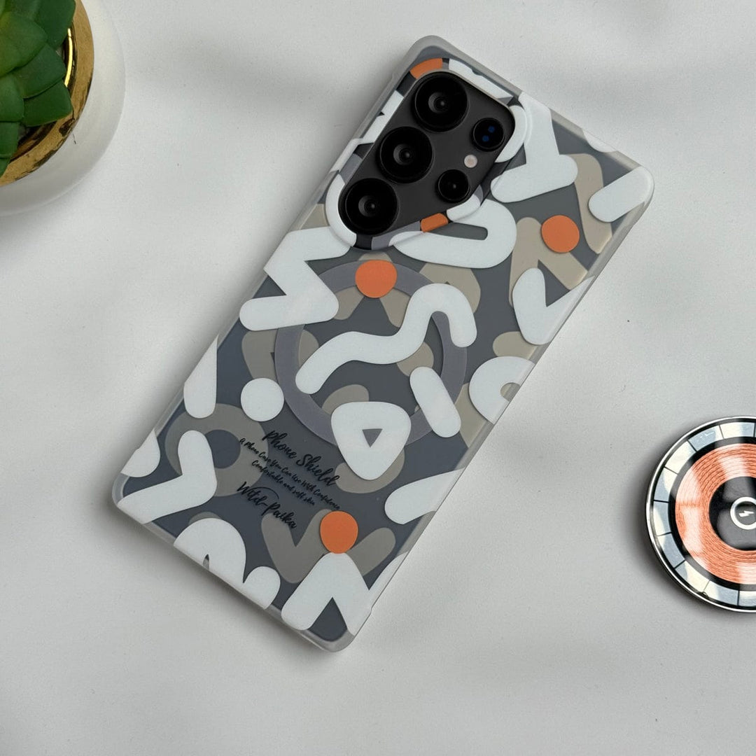 FRATO Samsung S25U White Samsung Galaxy S25 Ultra Geometric Graffiti Shockproof MagSafe Case Cover