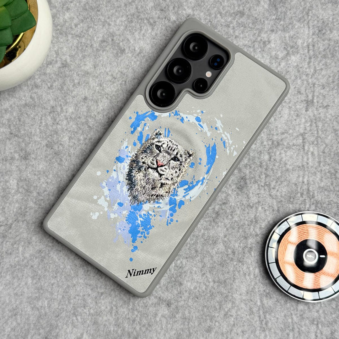 FRATO Samsung S25U White Tiger Samsung Galaxy S25 Ultra Wild Animal 3D Embroidery MagSafe Case