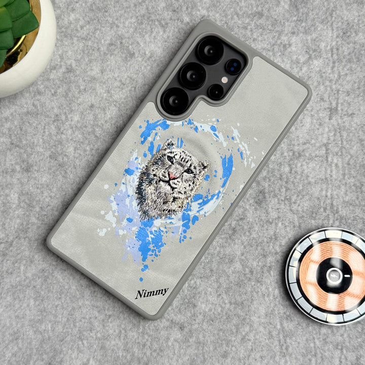 FRATO Samsung S25U White Tiger Samsung Galaxy S25 Ultra Wild Animal 3D Embroidery MagSafe Case