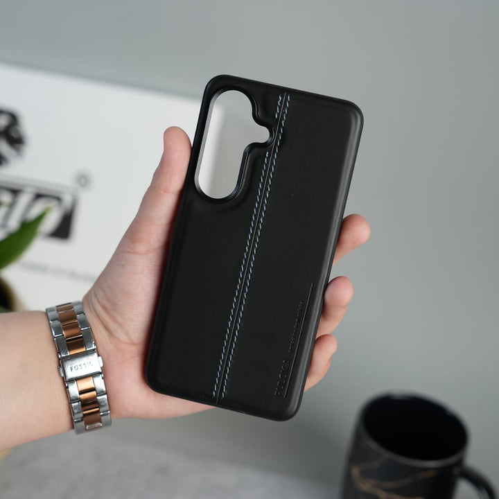 FRATO Samsung S26 Black Galaxy S26 Leather Case | Classic Middle Stitched PU Back Cover