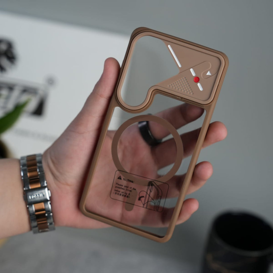 FRATO Samsung S26 Brown Galaxy S26 Transparent MagSafe Geometric Rubber Case