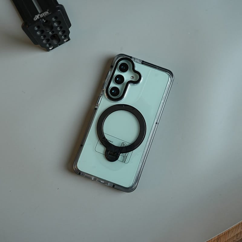 FRATO Samsung S26 Clear Case for Samsung Galaxy S26 | Metal Camera Frame &amp; 360° Rotating Stand Protective Cover