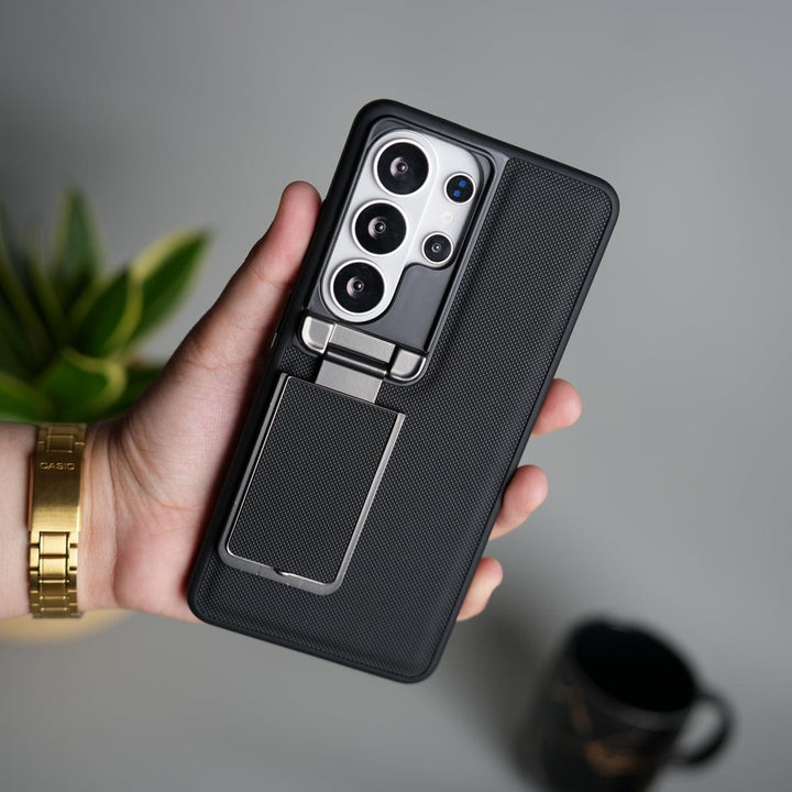 FRATO Samsung S26 Ultra Black Galaxy S26 Ultra Metal Camera Cap Stand Case Cover