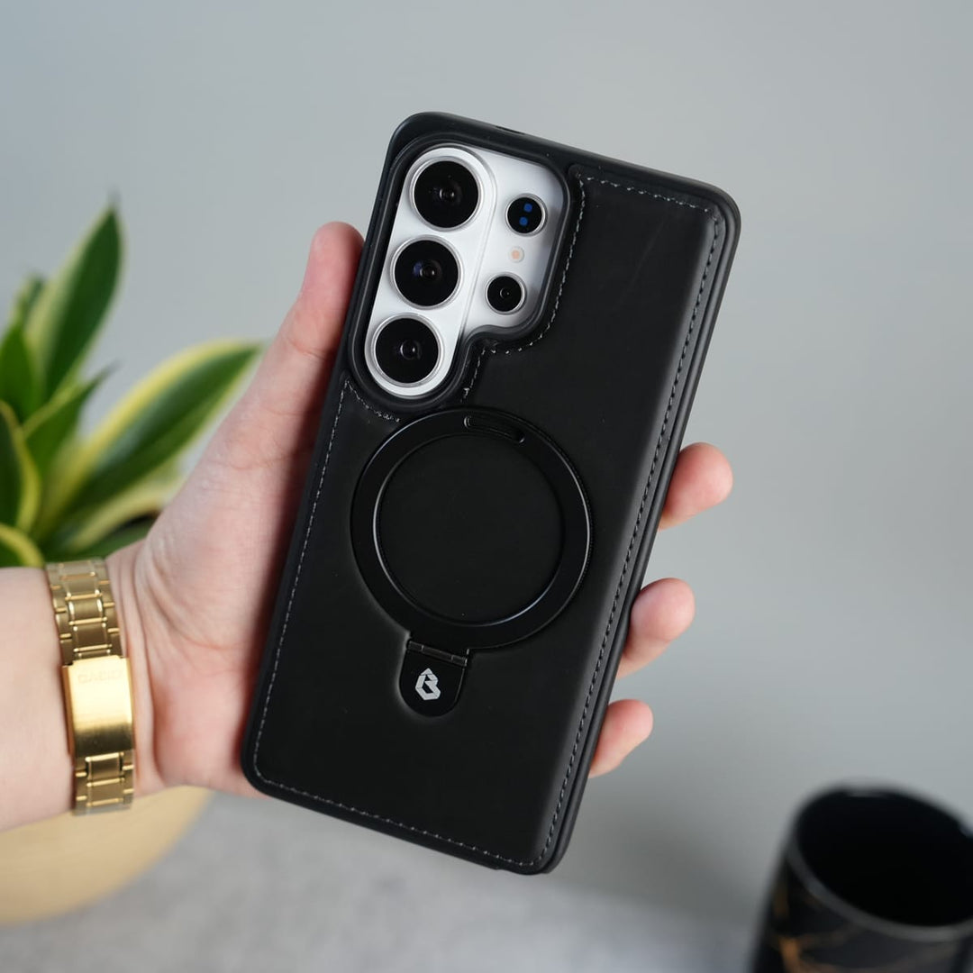 FRATO Samsung S26 Ultra Black Galaxy S26 Ultra Premium Leather MagSafe Case with Kickstand & Camera Protection | Luxury Slim Cover