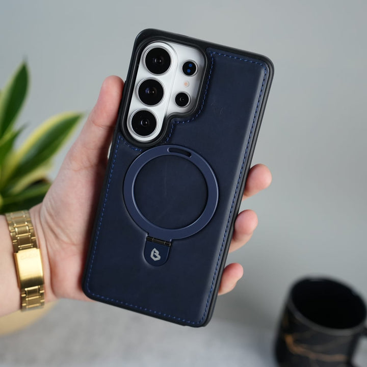 FRATO Samsung S26 Ultra Blue Galaxy S26 Ultra Premium Leather MagSafe Case with Kickstand & Camera Protection | Luxury Slim Cover