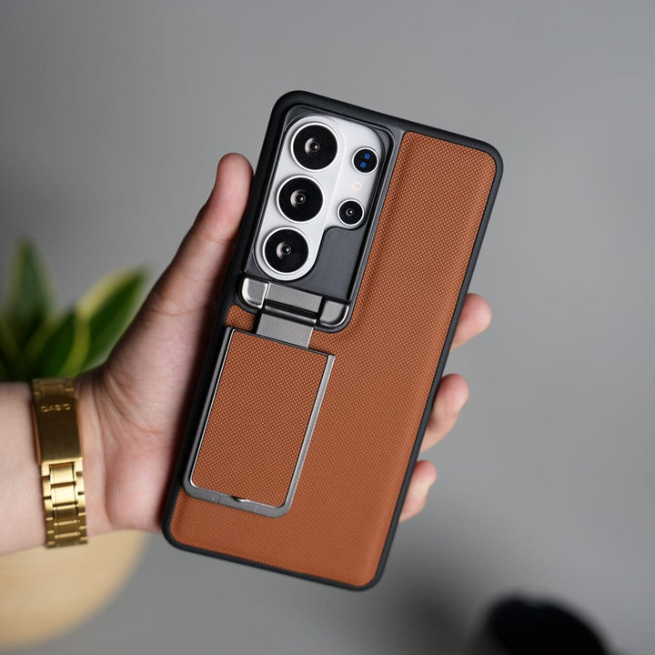 FRATO Samsung S26 Ultra Brown Galaxy S26 Ultra Metal Camera Cap Stand Case Cover