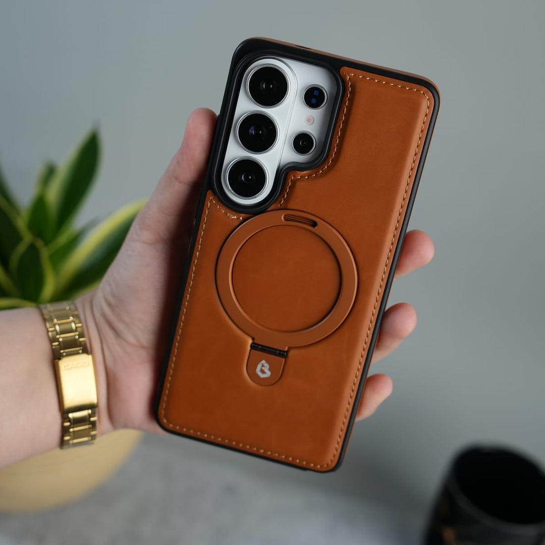 FRATO Samsung S26 Ultra Brown Galaxy S26 Ultra Premium Leather MagSafe Case with Kickstand & Camera Protection | Luxury Slim Cover