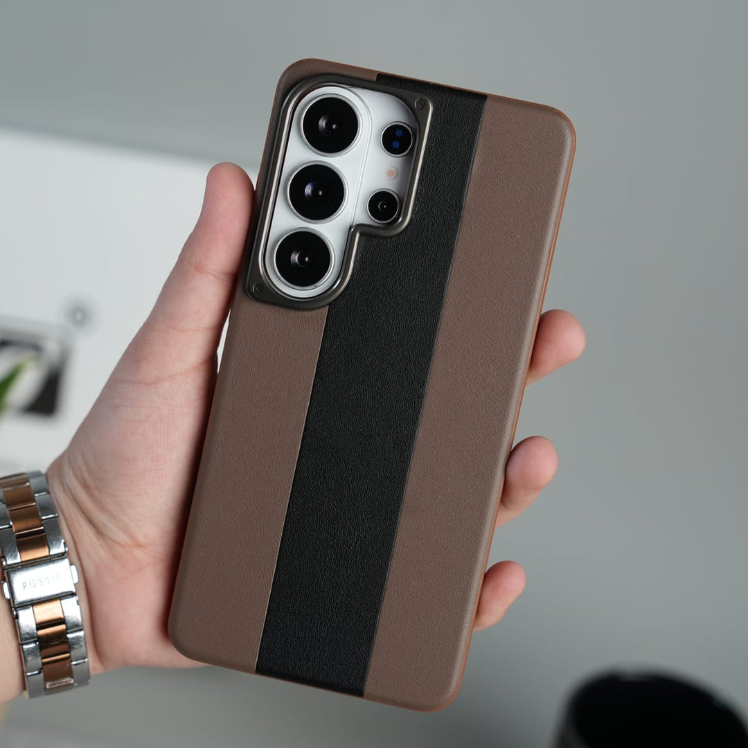 FRATO Samsung S26 Ultra Dark Brown Galaxy S26 Ultra Premium Leather Stripe Case Cover