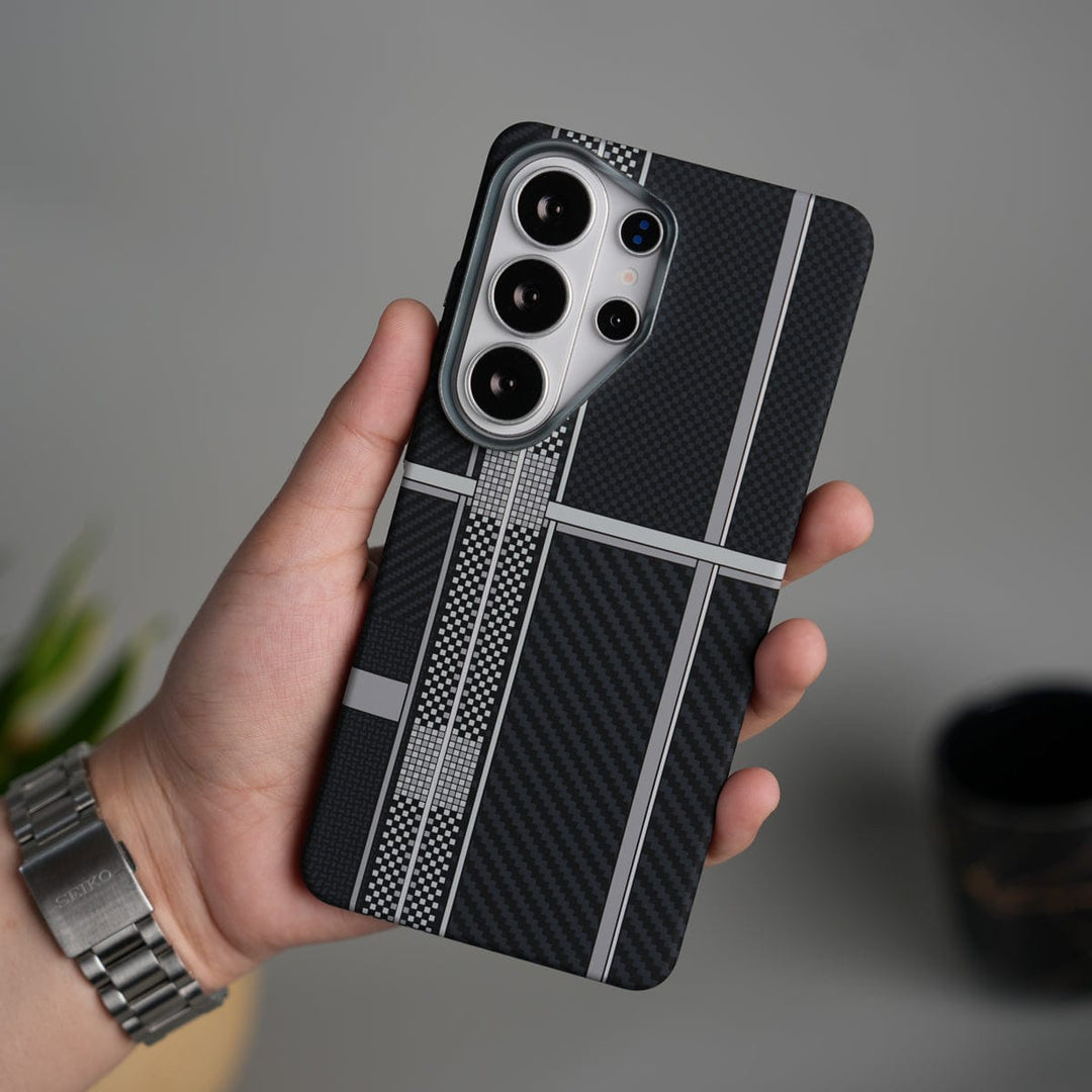 FRATO Samsung S26 Ultra Galaxy S26 Ultra Carbon Fiber Texture Design Hard Pc MagSafe Case Cover SilverMixLine Design